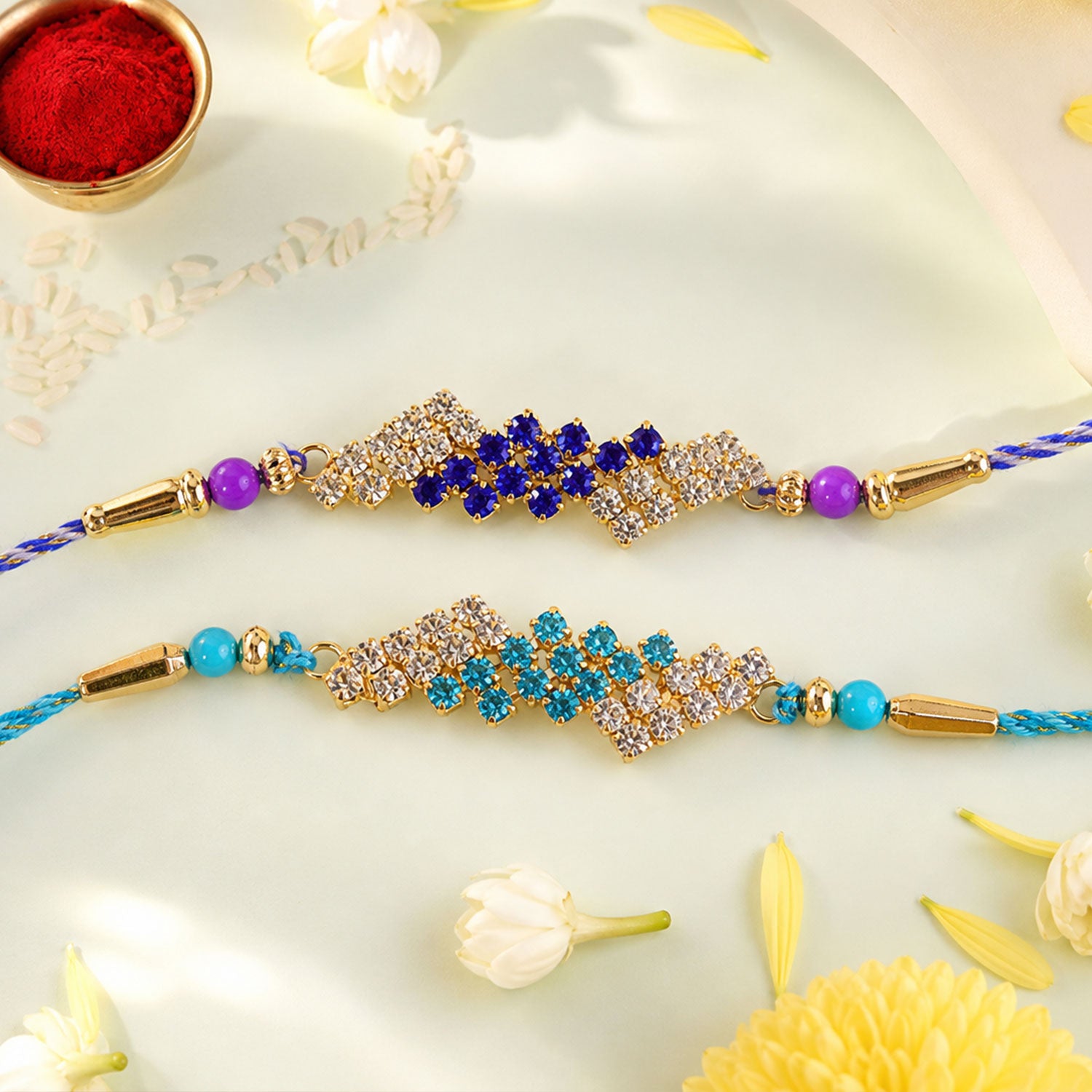 Diamond Lattice Stone Rakhi for Brother Gifting (Pack of 6)