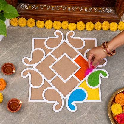 Square Shape Wooden Rangoli Stencil Board for Diwali, Pooja & Festive Floor Decor