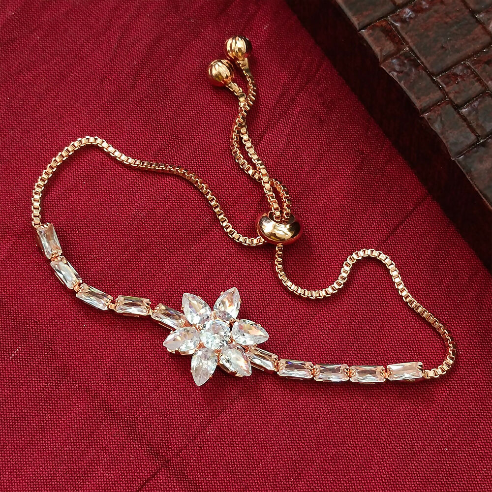 Rose Gold Plated Ad Stone Floral Adjustable Bracelet