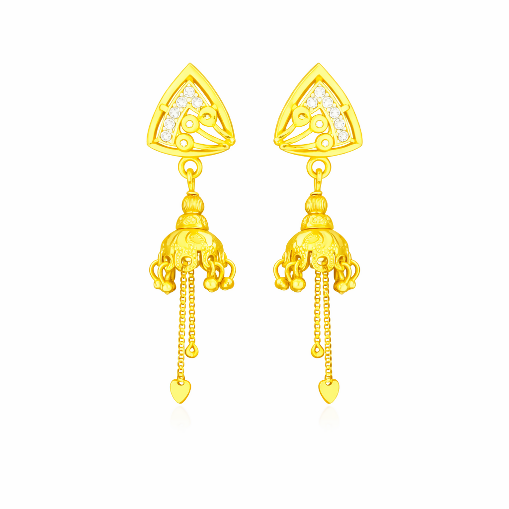 Premium Gold Finish Triangle Jhumki with Chain Tassels