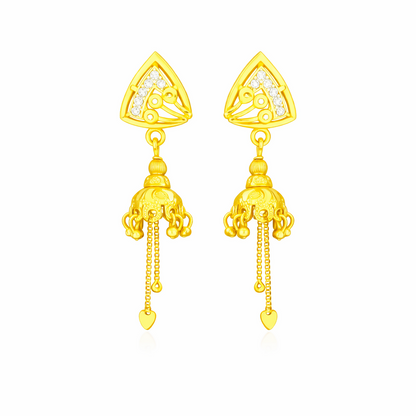 Premium Gold Finish Triangle Jhumki with Chain Tassels