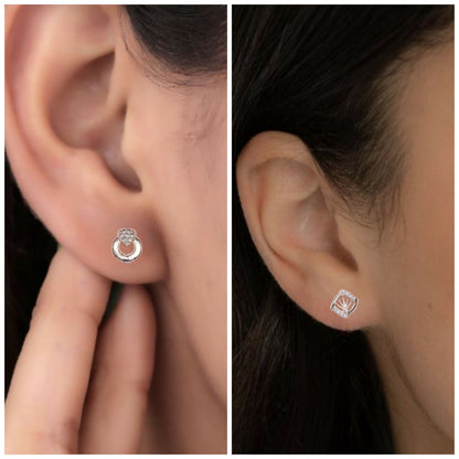 Rose Gold Crown & Heart Stud Earring Set for women and girls Combo Pack of 2