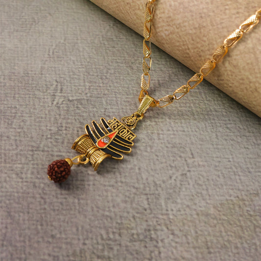 Mahakal Trishul Rudraksha Pendant Gold Chain Necklace