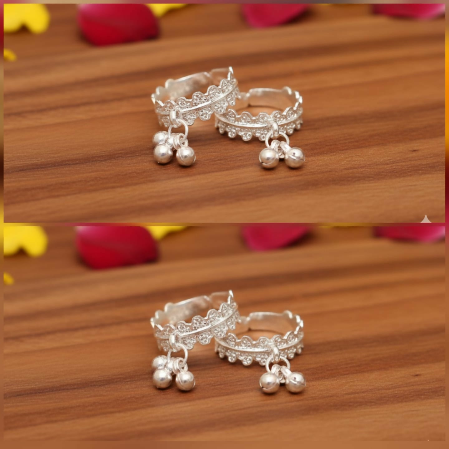 Silver-Plated Toe Ring Bichiya with Traditional Ghungroo Bells for women and girls Combo Pack of 2