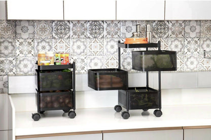 Durable Square 2-Layer Stainless Steel Kitchen Trolley with Ventilated Baskets & Wheels