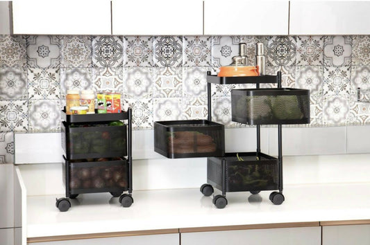 Durable Square 2-Layer Stainless Steel Kitchen Trolley with Ventilated Baskets & Wheels