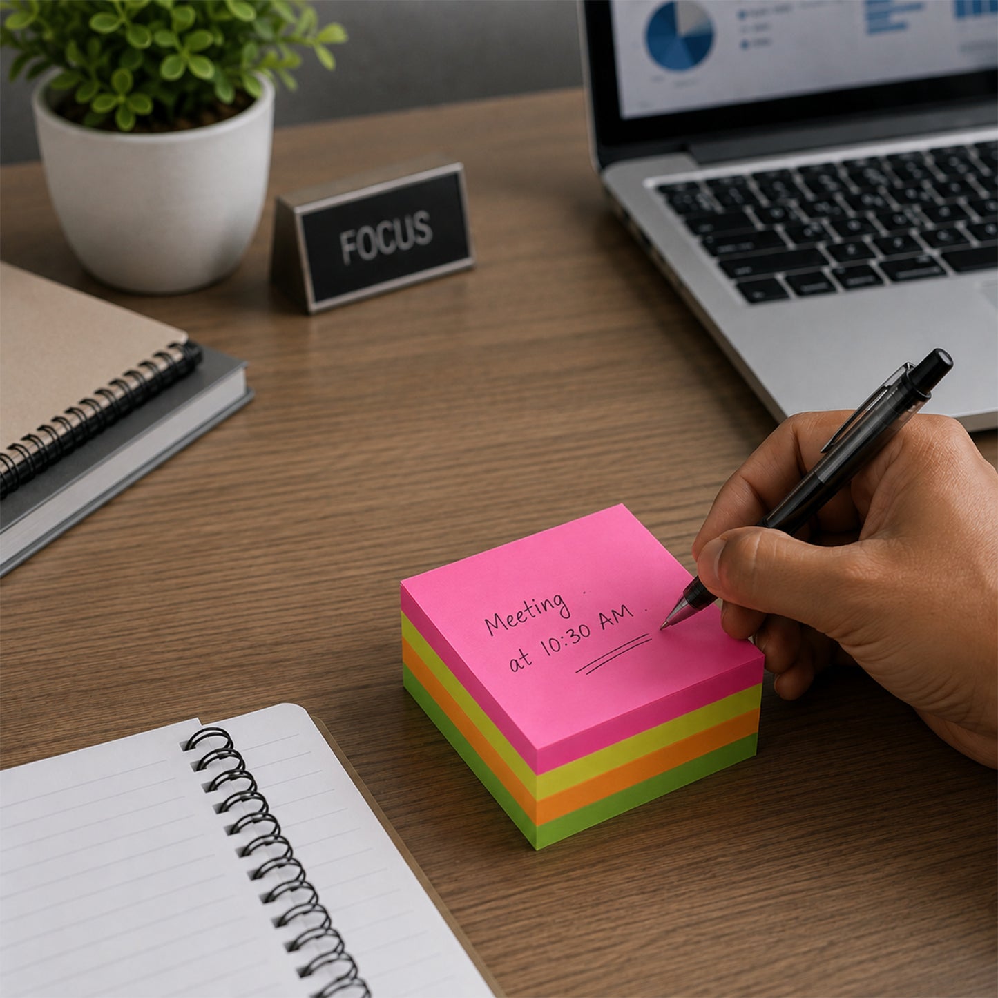 2-in-1 Desk Organiser with Pen Holder & Color Sticky Notes for Office and Study