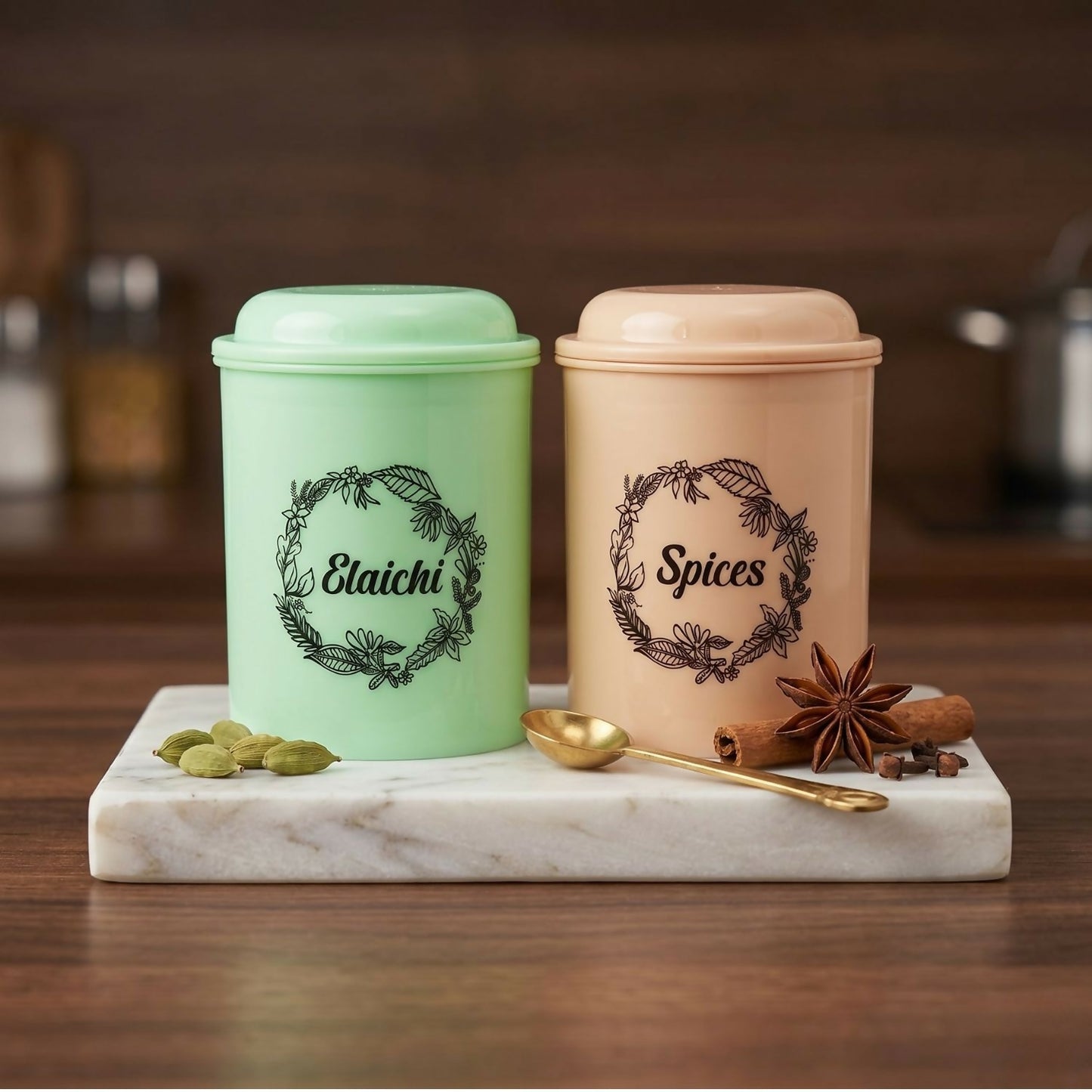 Airtight spice jar in kitchen setting with other spices