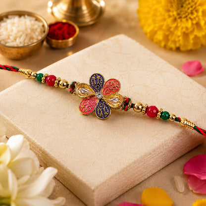 Colorful Floral Rakhi with Red Green Beads and Traditional Festive Gifting Elegance