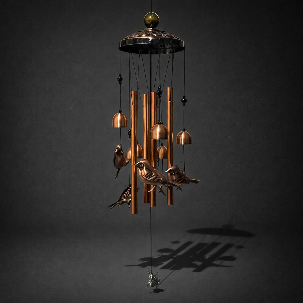 Metal Wind Chime with Bird Design Hanging Decor for Home Balcony