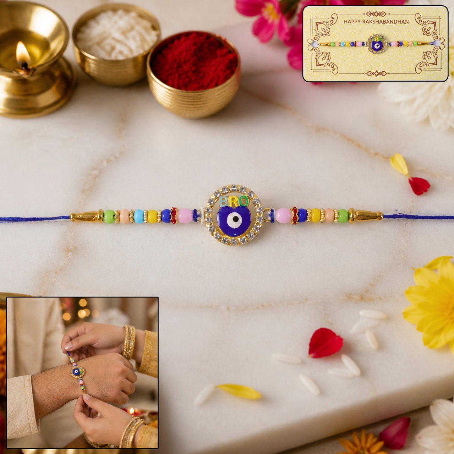 Bro Evil Eye Charm Rakhi Unique Protective Design for Bhai (10pcs)