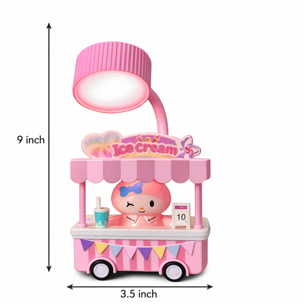 Cute Ice Cream Cart Night Lamp with Flexible Neck Desk Light for Kids Room