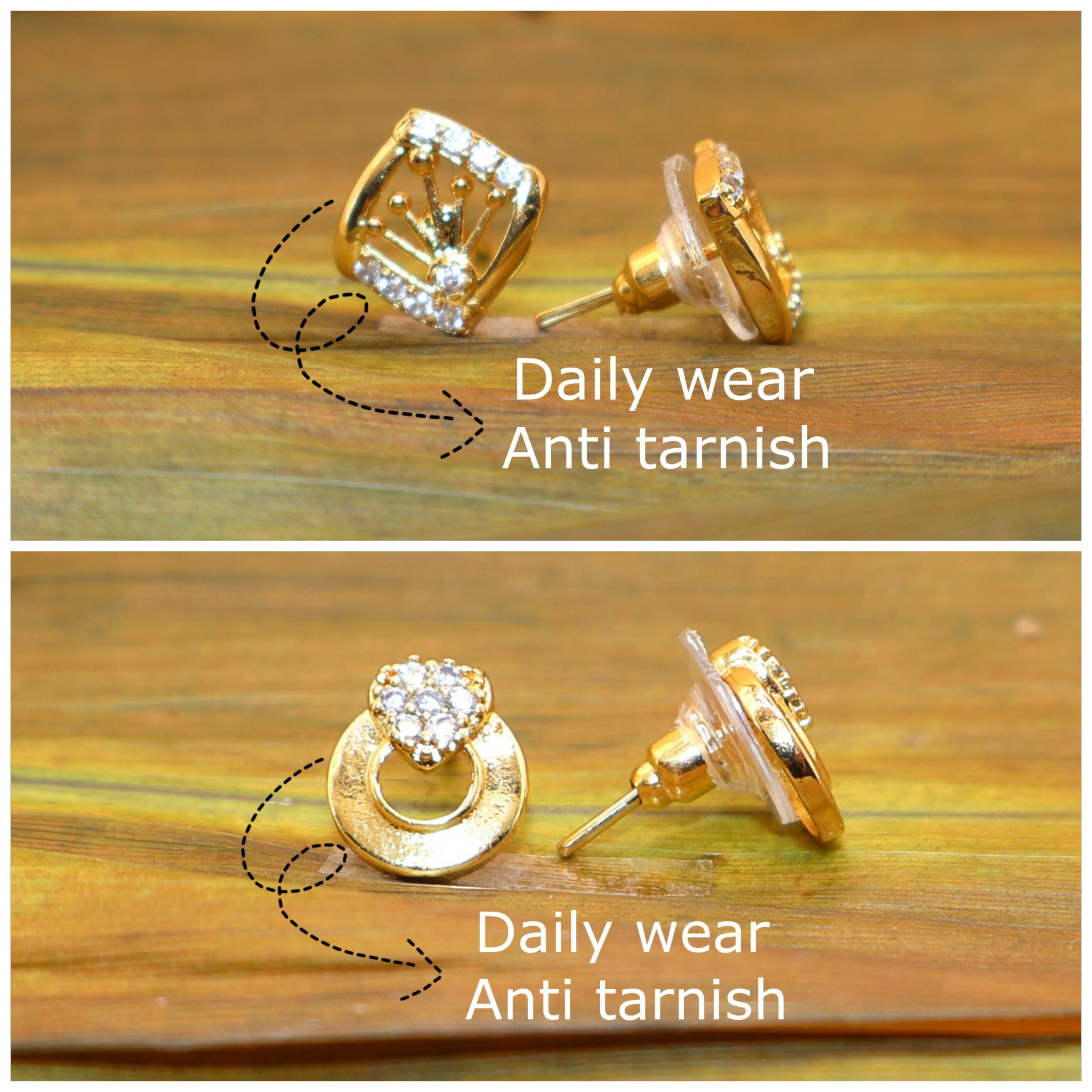 2-Pair Combo Gold Plated AD Stud Earring Set for women and girls