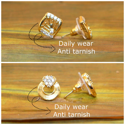 2-Pair Combo Gold Plated AD Stud Earring Set for women and girls