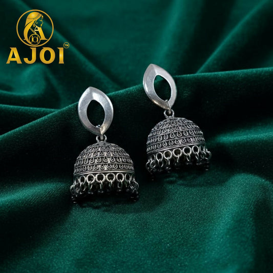 Designer Silver Teardrop Jhumka Earrings with Elegant Traditional Detailing