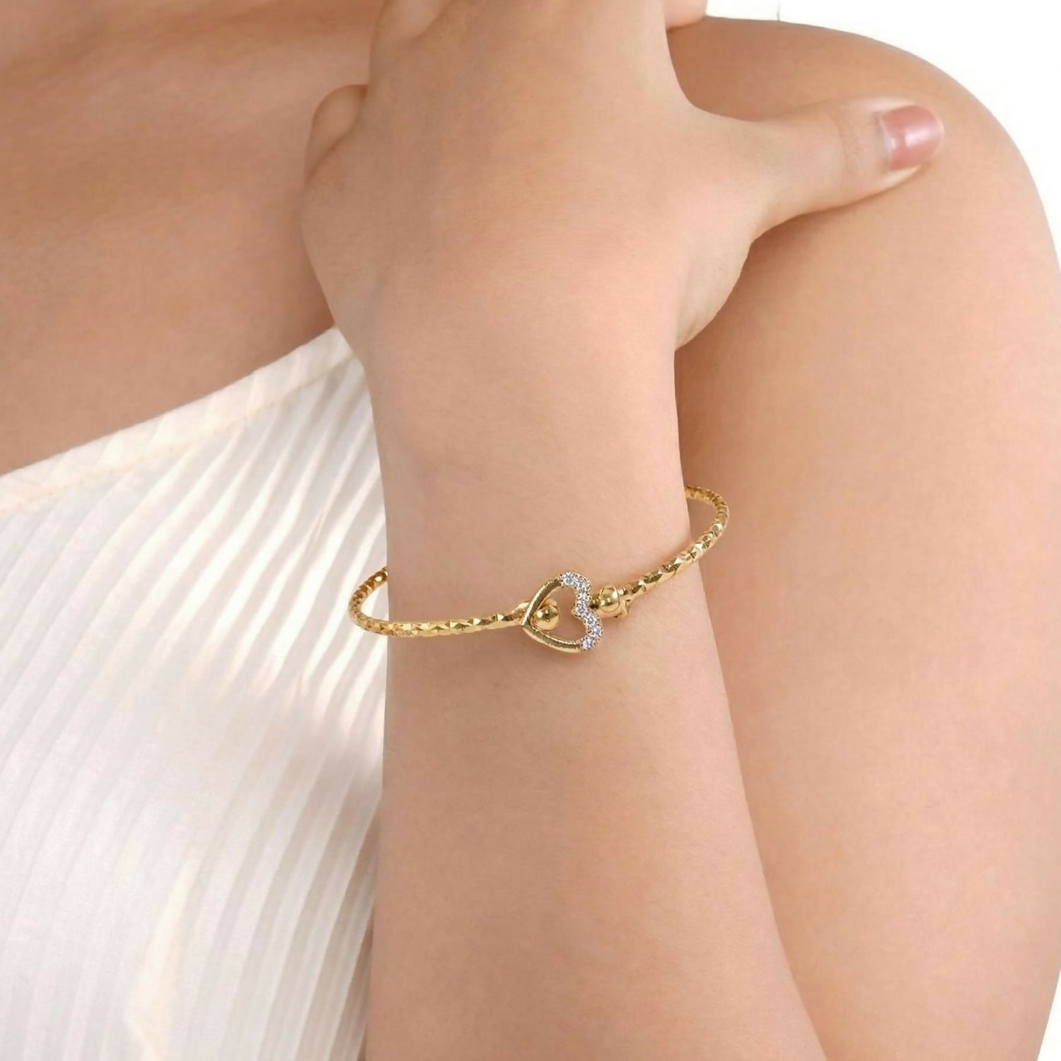 Elegant Gold Heart Lock Bangles for Women