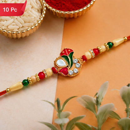 Ganpati Rakhi with Enamel Work and Traditional Beads Divine Blessing (10pcs)