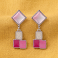 Pink White Geometric Drop Earrings with Square Top Design for Party and Daily Wear