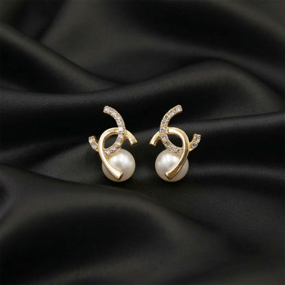Premium Korean Rose-Tinted Pearl Huggie Hoop Earrings