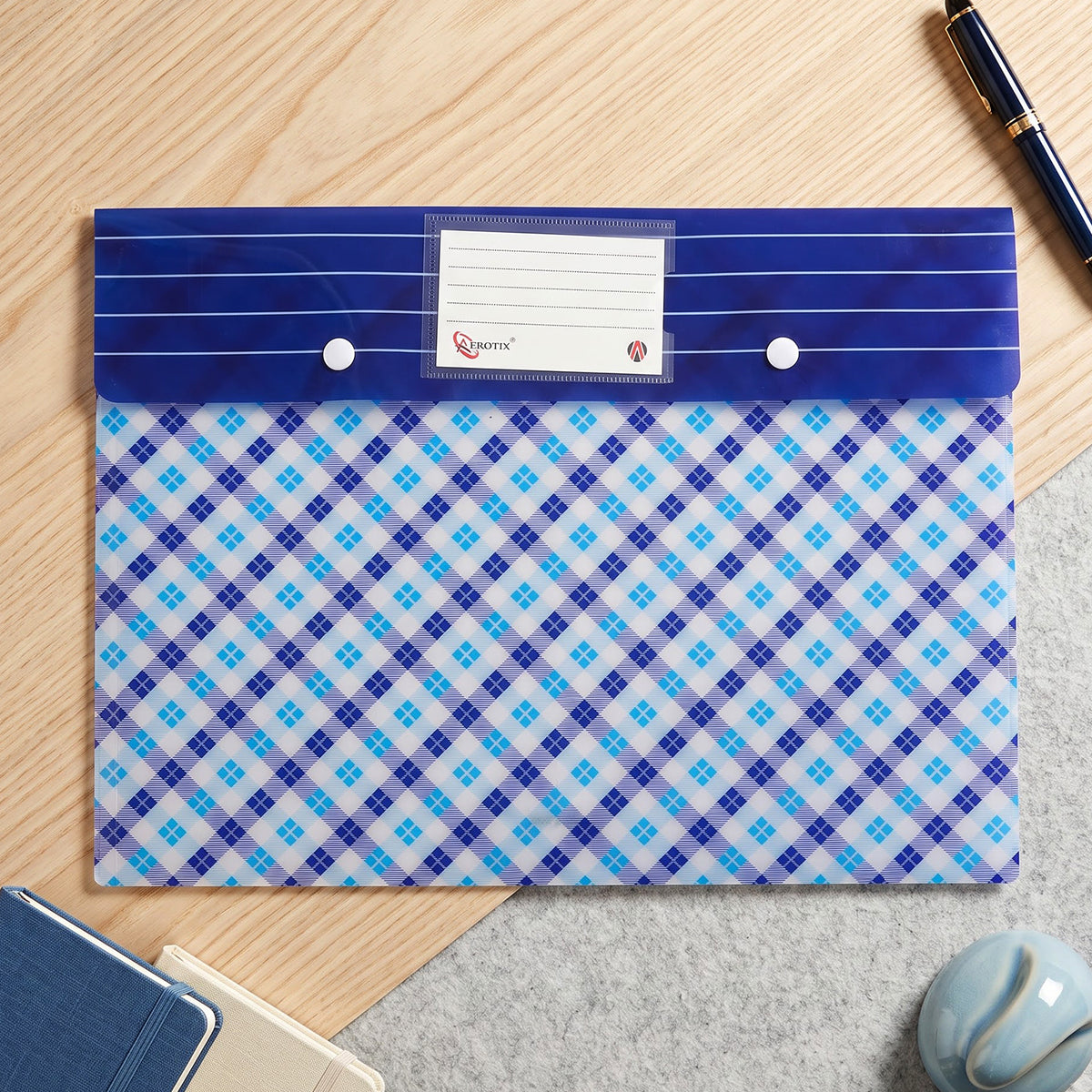 A4 Document File Folder with Button Closure & Label Pocket for Office and School (1 Pc, Mix Colour)