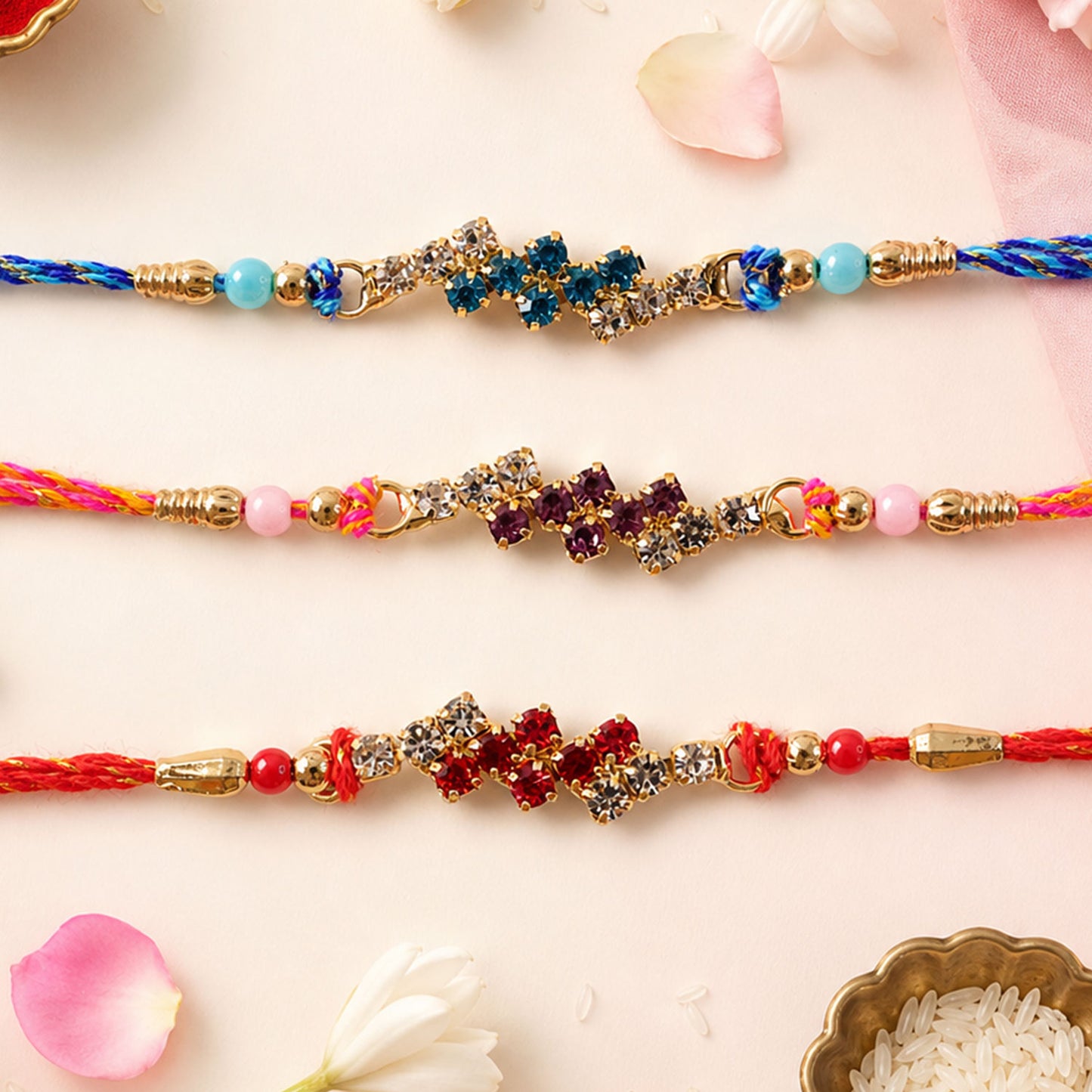 Twin Diamond Cluster Rakhi with AD Sparkle for Brother (Pack of 6)