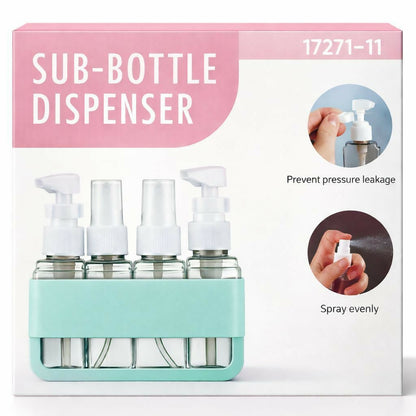 Green Travel Refillable Bottle Set with Storage Case and Dispenser Kit