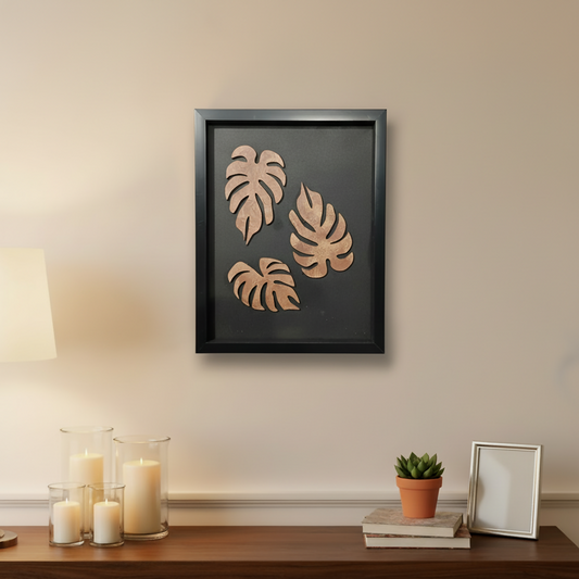 Luxury 3D Monstera Leaf Wall Art Frame | Modern Tropical Wooden Wall Decor