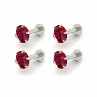 Silver Plated Red AD Round Stud Earrings for women and girls Combo Pack of 4