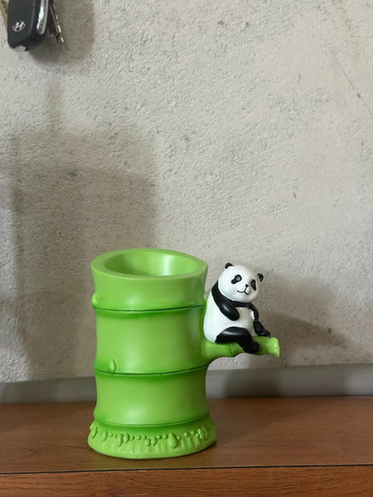 Cute Panda Bamboo Pen Stand Desk Organizer for Kids & Office Table