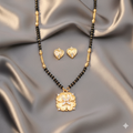 Heart Stud Earrings & Floral Mangalsutra Set – Elegant Gold Plating