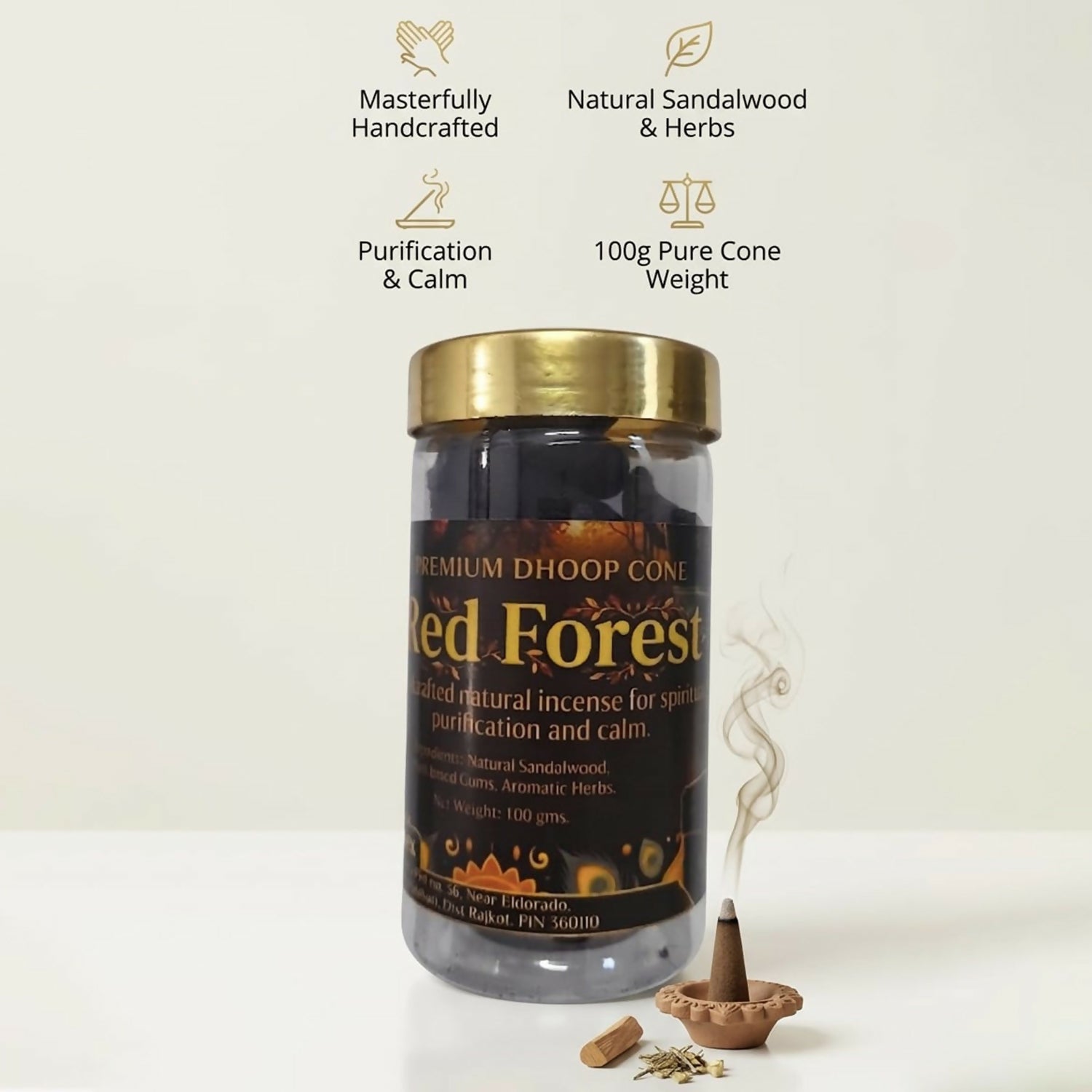 Handcrafted natural incense cones of Red Forest brand