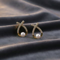 Crystal Pearl Drop Stud Earrings – Elegant Korean Style Design