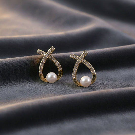 Korean Style Crystal Pearl Drop Stud Earrings for Women & Girls