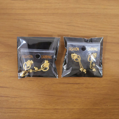 Royal Bloom Heart Drop Earrings with Triple Chain Gold Beads – Floral Statement Jewelry (2 Pair)