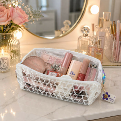 Compact zipper pouch organizer for makeup and stationery