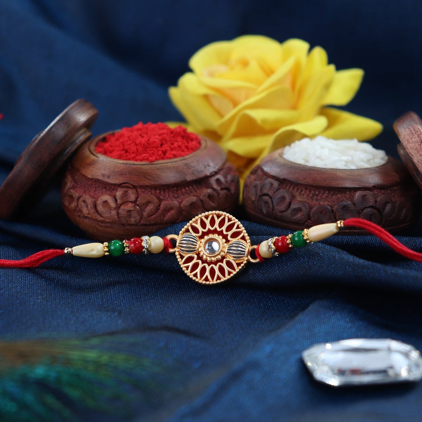 Golden Meenakari Kundan Rakhi for Brother Festive Design (10pcs)