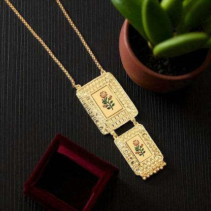 Traditional Gold-Plated Meenakari Rose Pendant Necklace