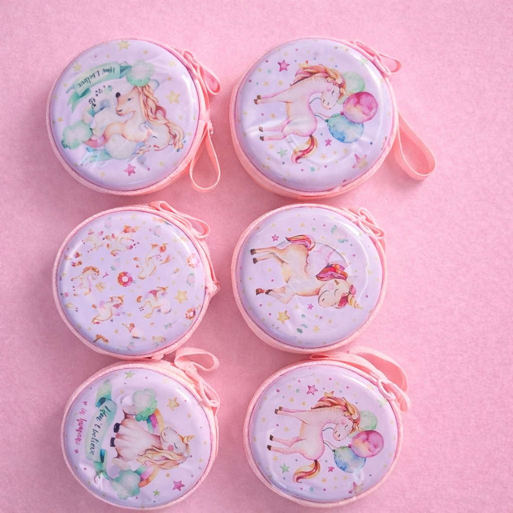 Unicorn Print Round Coin Pouch with Zipper & Wrist Strap for Kids and Gifting(DESIGN MAY VARY)