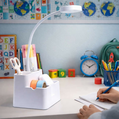 LED Study Desk Lamp with pen stand and adjustable arm on desk