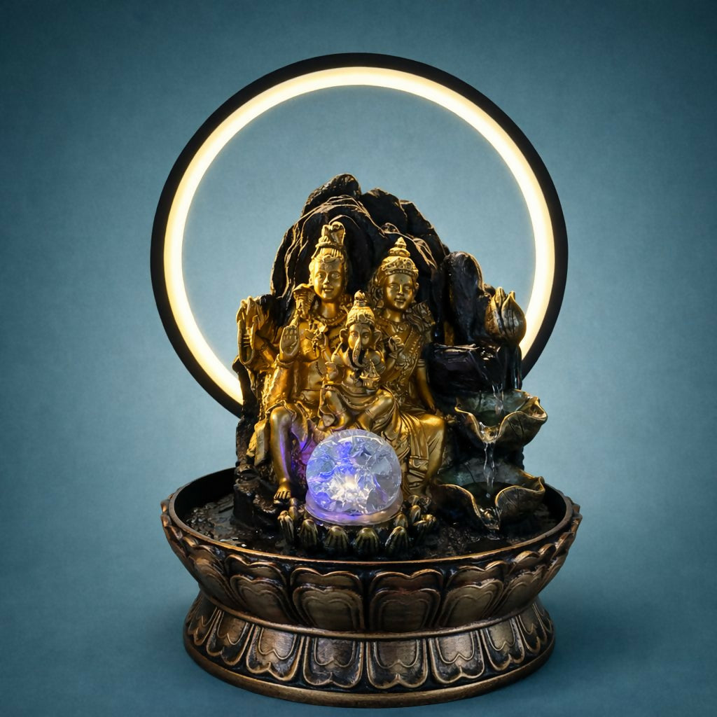 Shiv Parivar LED Water Fountain with Halo Ring Light