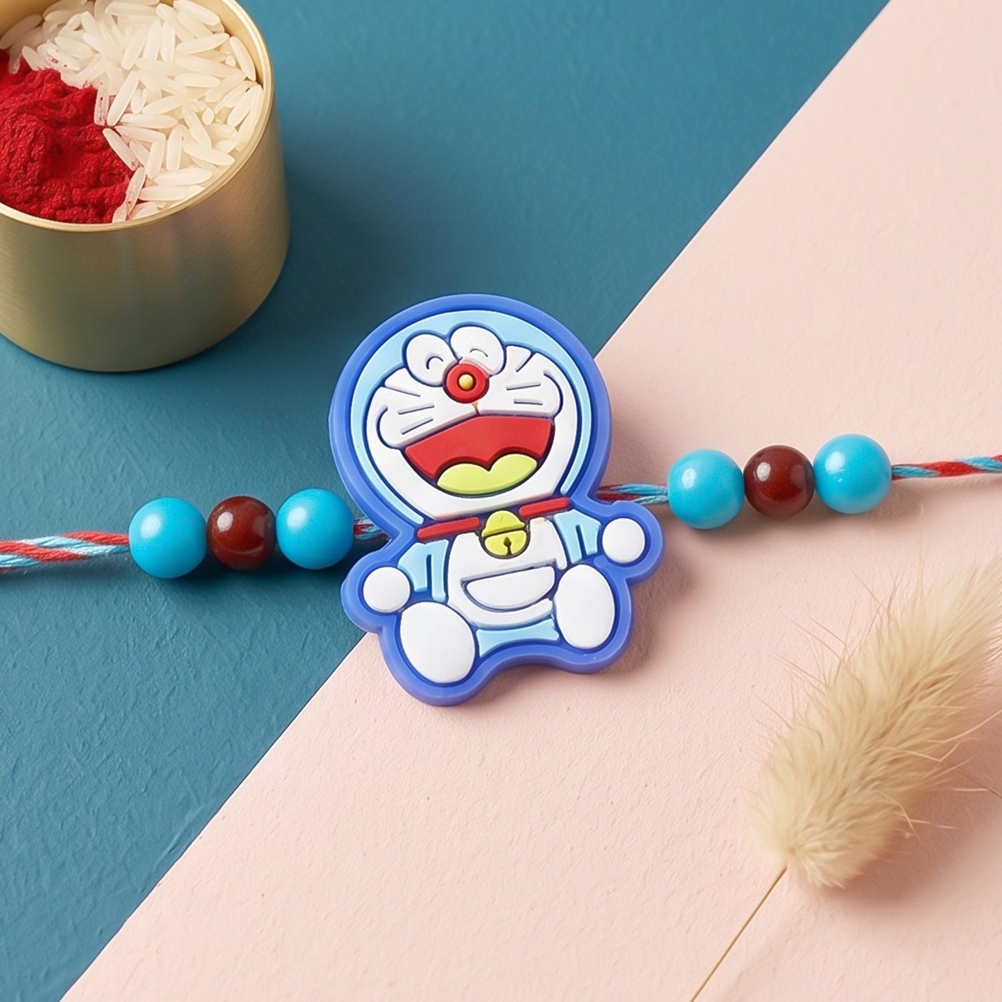 Cute Cartoon Face Kids Rakhi with Fun Beaded Festive Look Work (5pcs)