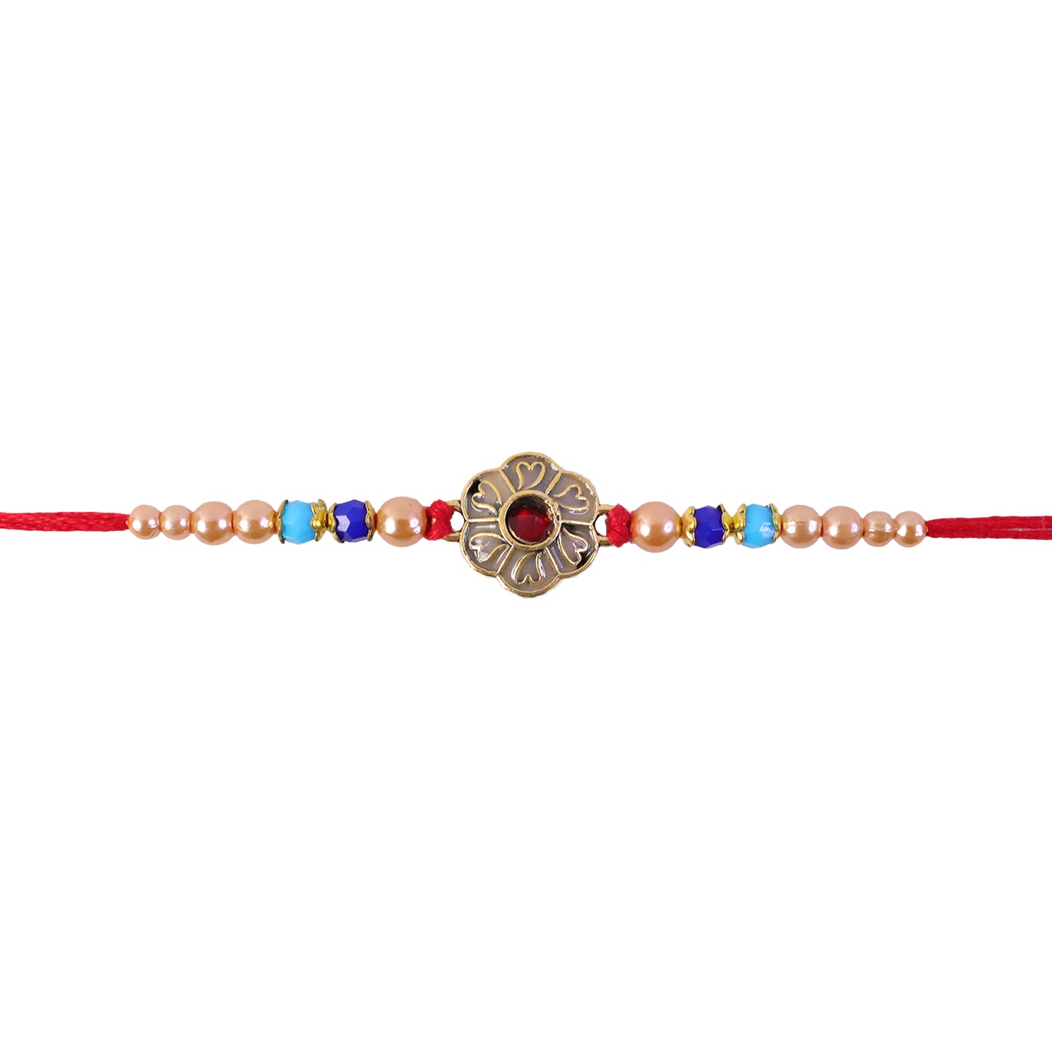 Antique Floral Medallion Designer Rakhi for Brother with Pearl & Beads