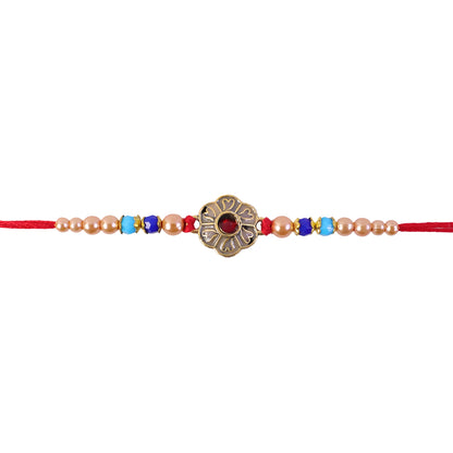 Antique Floral Medallion Designer Rakhi for Brother with Pearl & Beads