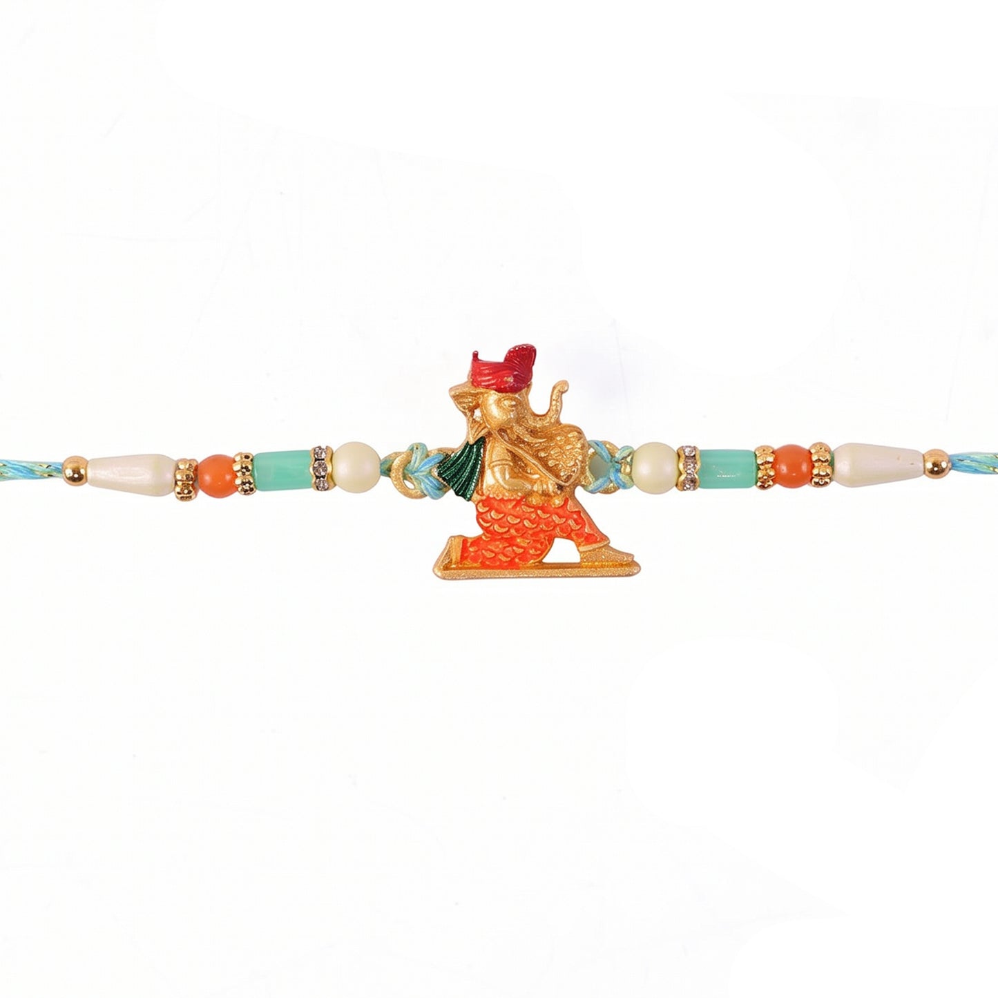 Colorful Ganesh Rakhi for Boys with Beads and Red-Blue Thread