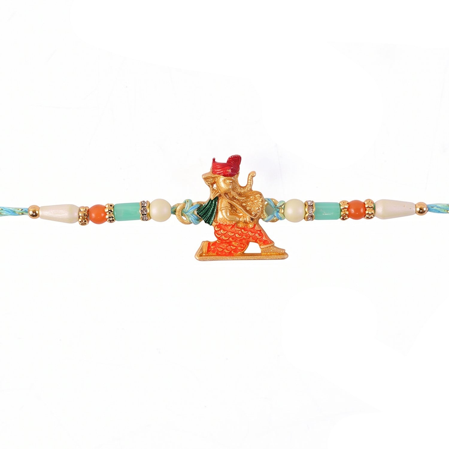 Colorful Ganesh Rakhi for Boys with Beads and Red-Blue Thread