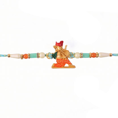 Colorful Ganesh Rakhi for Boys with Beads and Red-Blue Thread