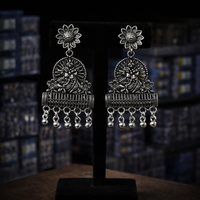 Traditional Elegant Silver Oxidised Jhumka Earrings for Women