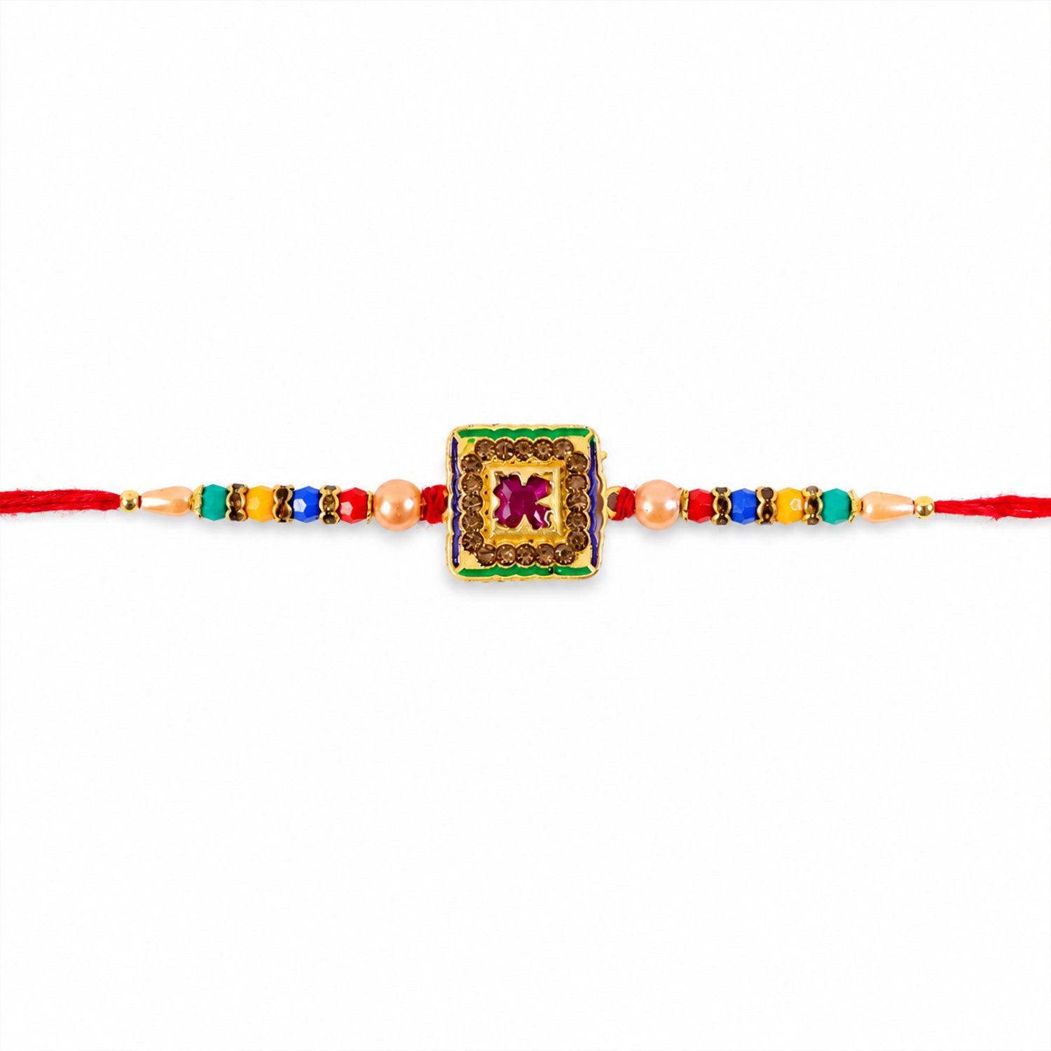 Antique Meenakari Floral Designer Rakhi for Brother, Multicolour Beads