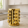 Rotating Spice Rack – LED Illuminated, 16 Jars, Golden Finish | Tidy Table