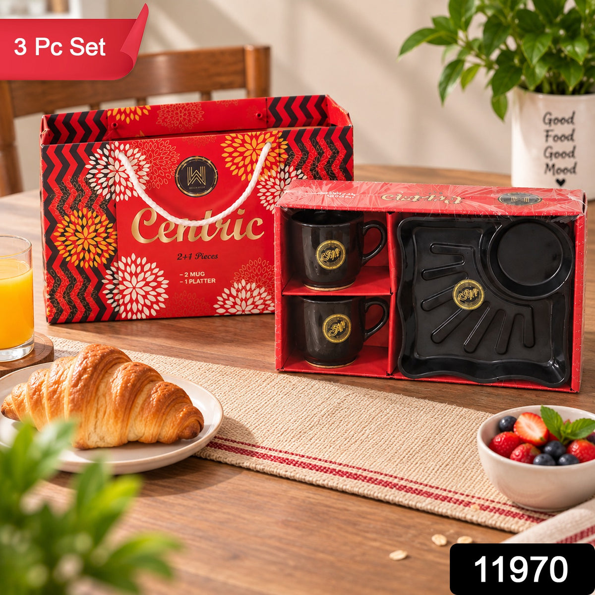 Ceramic Tea Cup Set – Includes Plastic Square Serving Platter